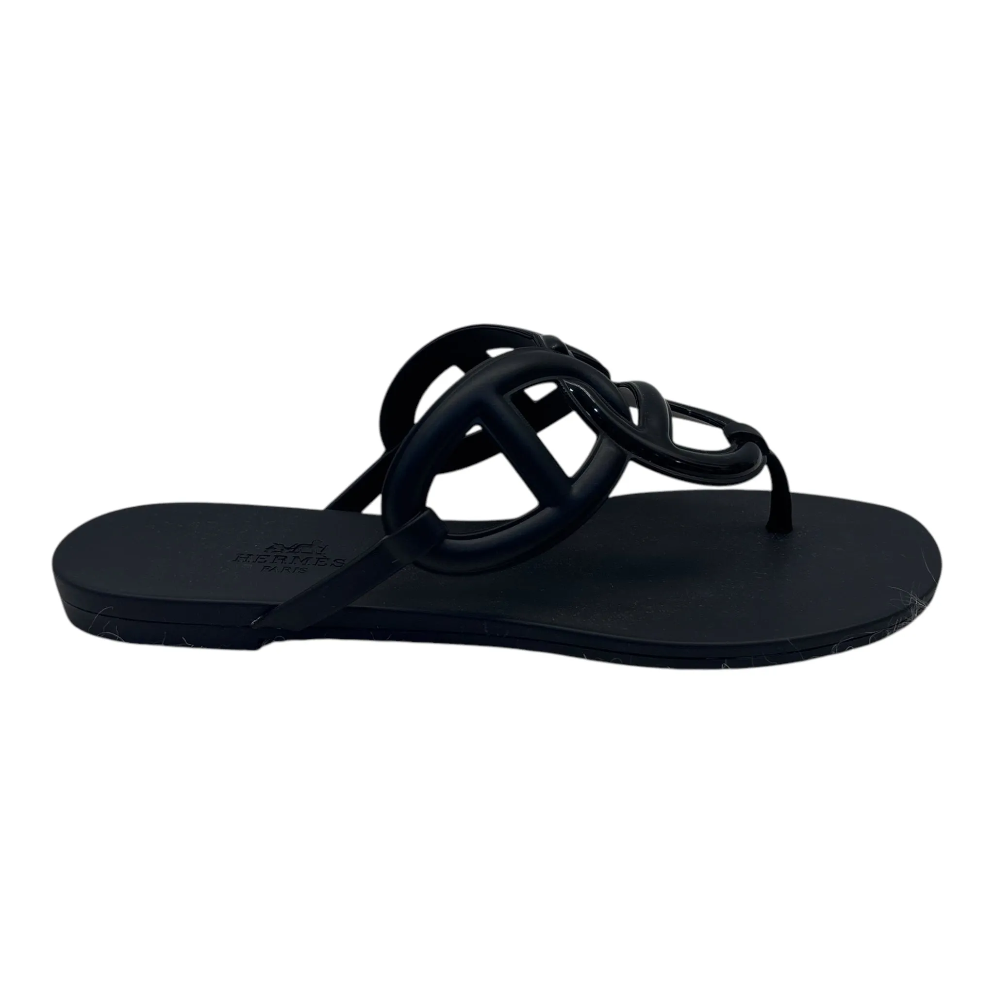 Hermes Black Rubber Egerie Thong Flats EU 38