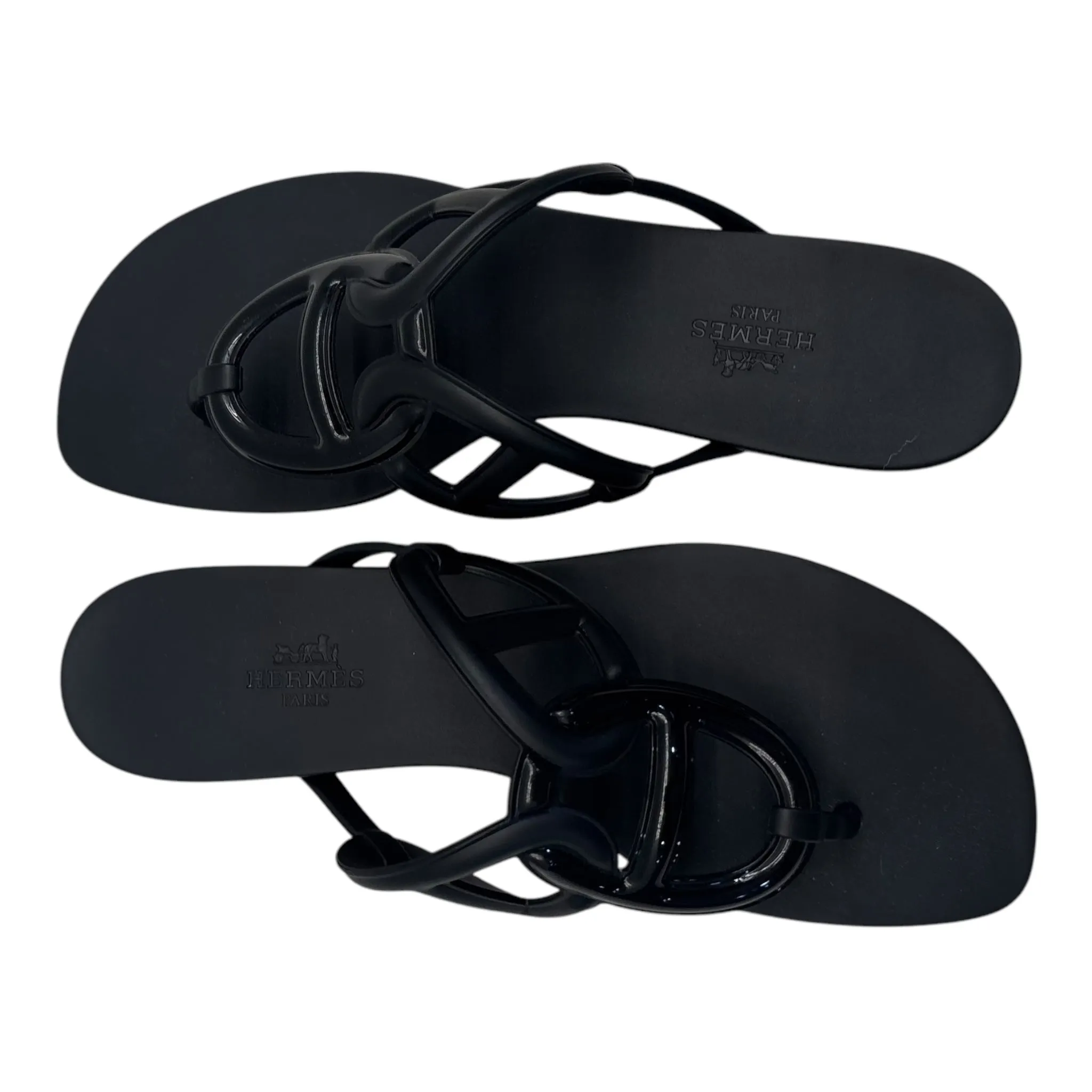 Hermes Black Rubber Egerie Thong Flats EU 38