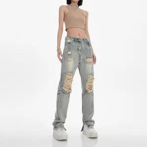 High Waist Ripped Straight Jeans for Women