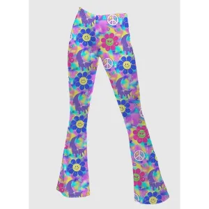 High Waisted Flare Bottoms in Stretchy Polyester Mix for Y2K Style