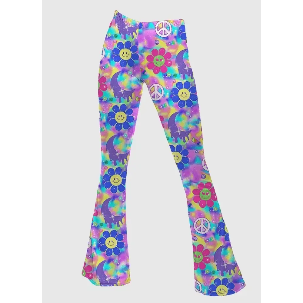 High Waisted Flare Bottoms in Stretchy Polyester Mix for Y2K Style