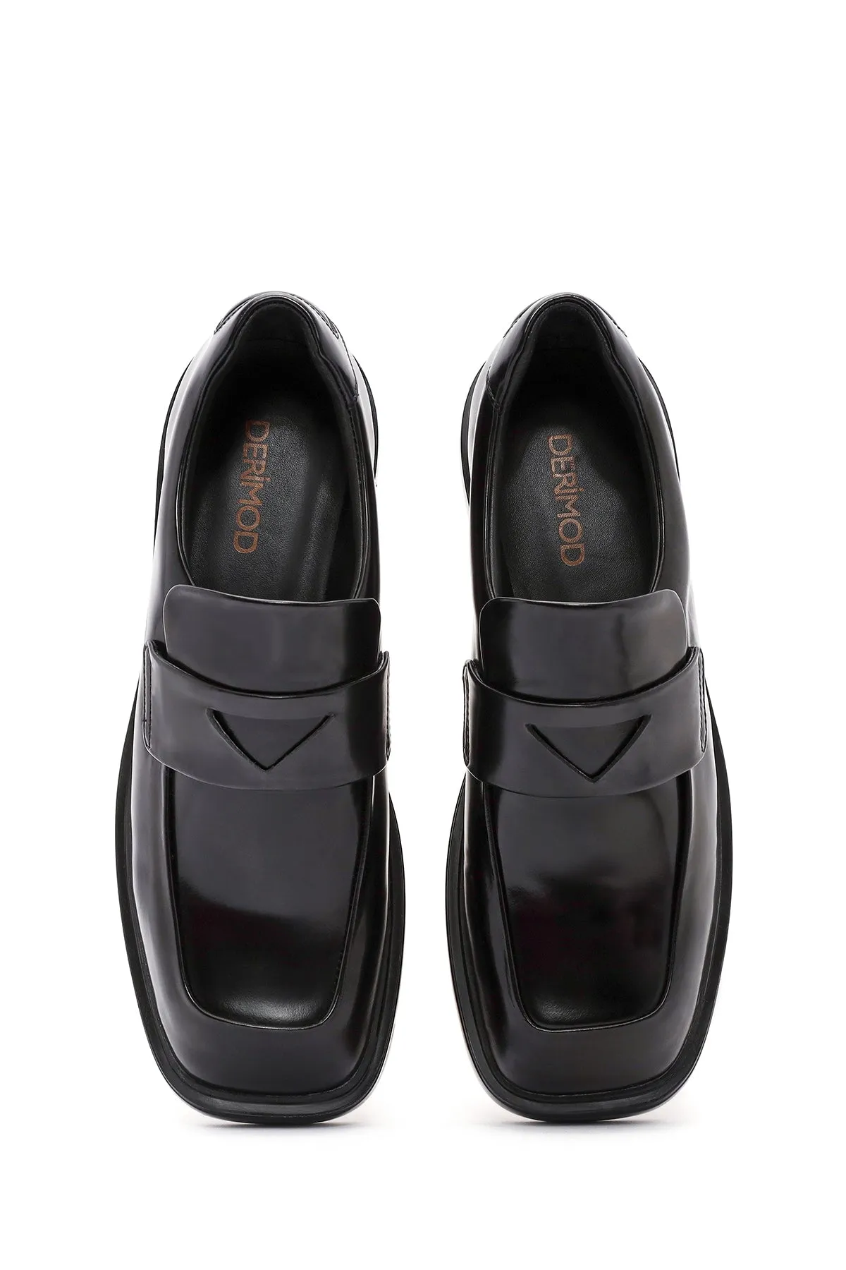 Kadın Siyah Deri Maskülen Loafer