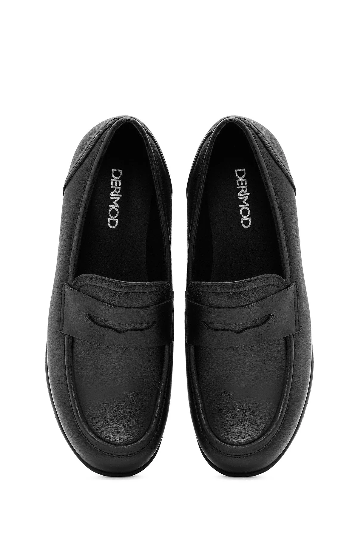 Kadın Siyah Dolgu Topuklu Deri Comfort Loafer