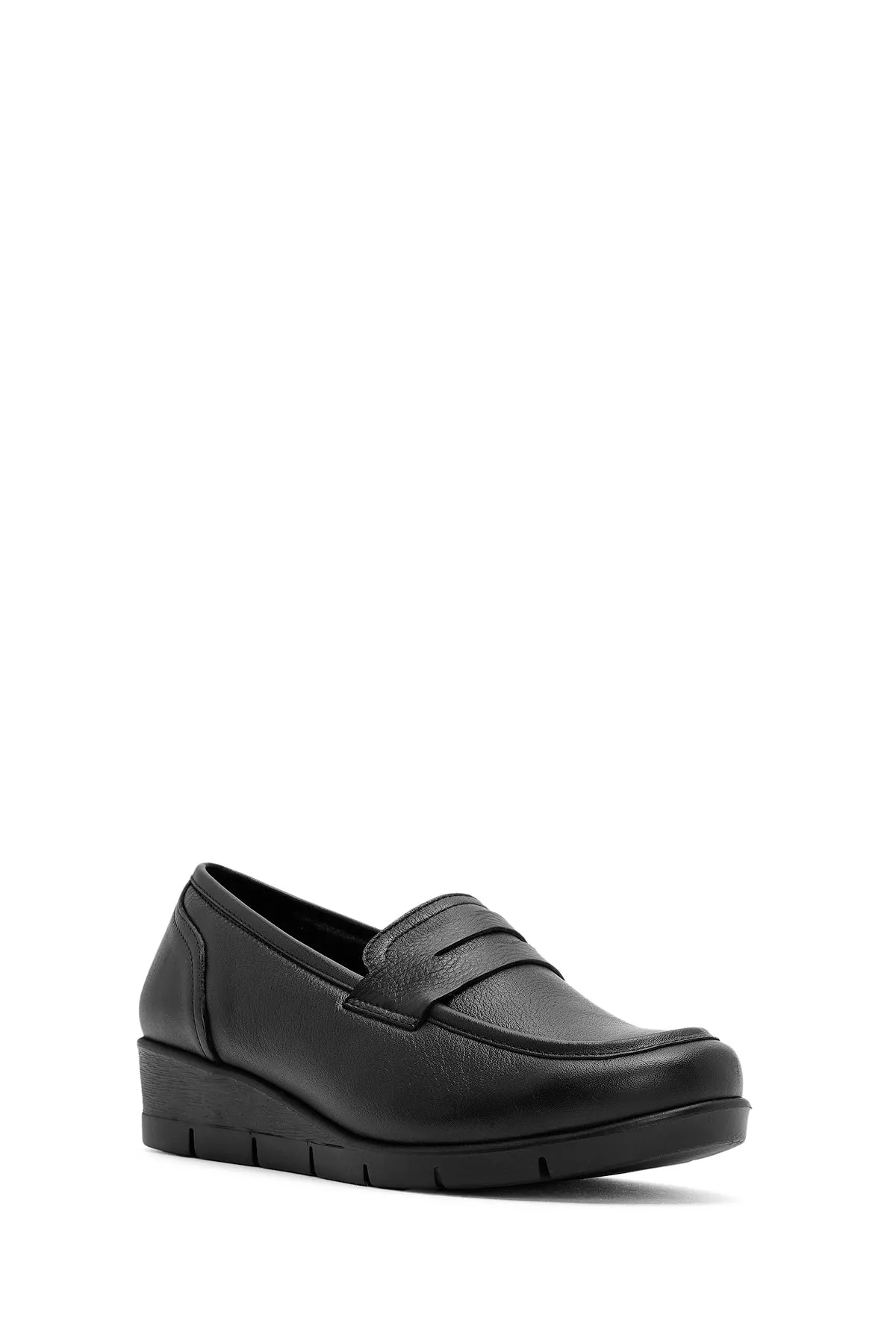 Kadın Siyah Dolgu Topuklu Deri Comfort Loafer