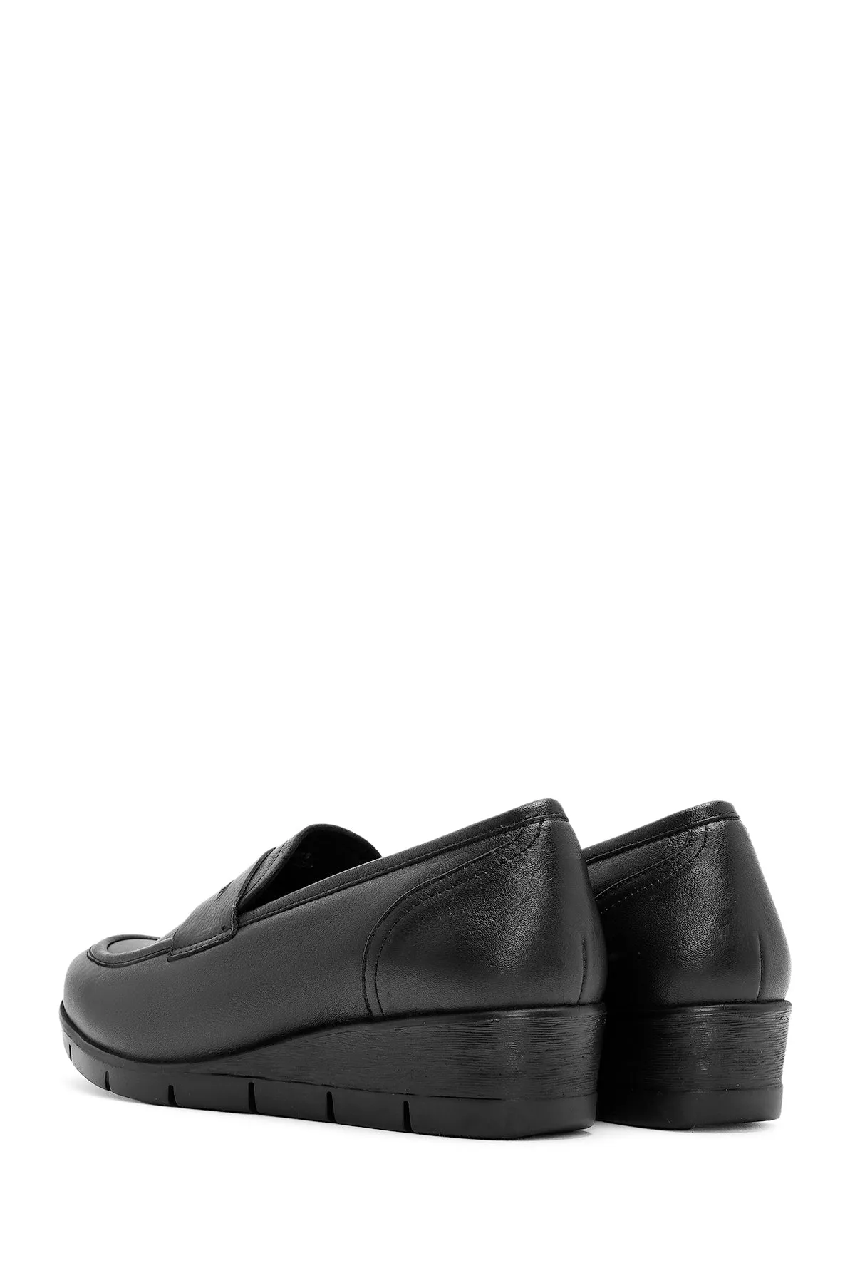 Kadın Siyah Dolgu Topuklu Deri Comfort Loafer
