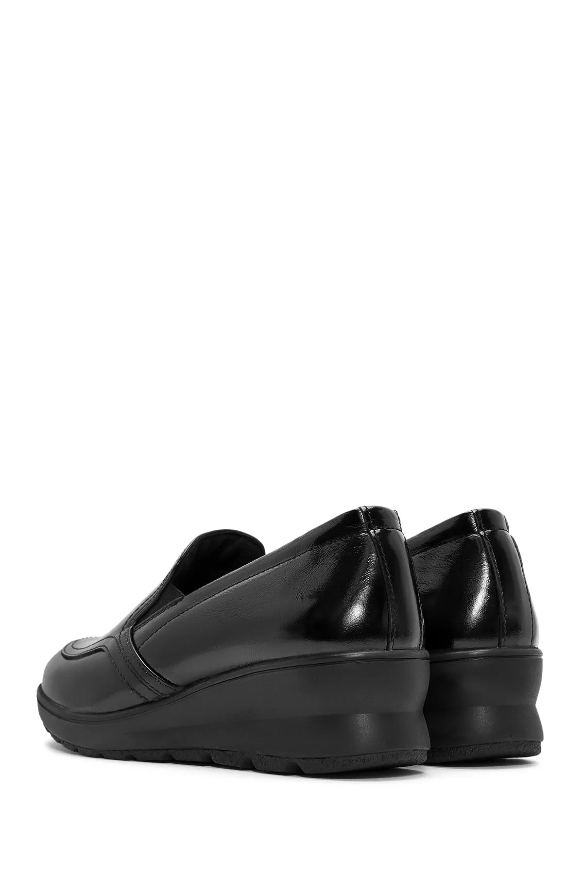 Kadın Siyah Dolgu Topuklu Rugan Deri Comfort Loafer