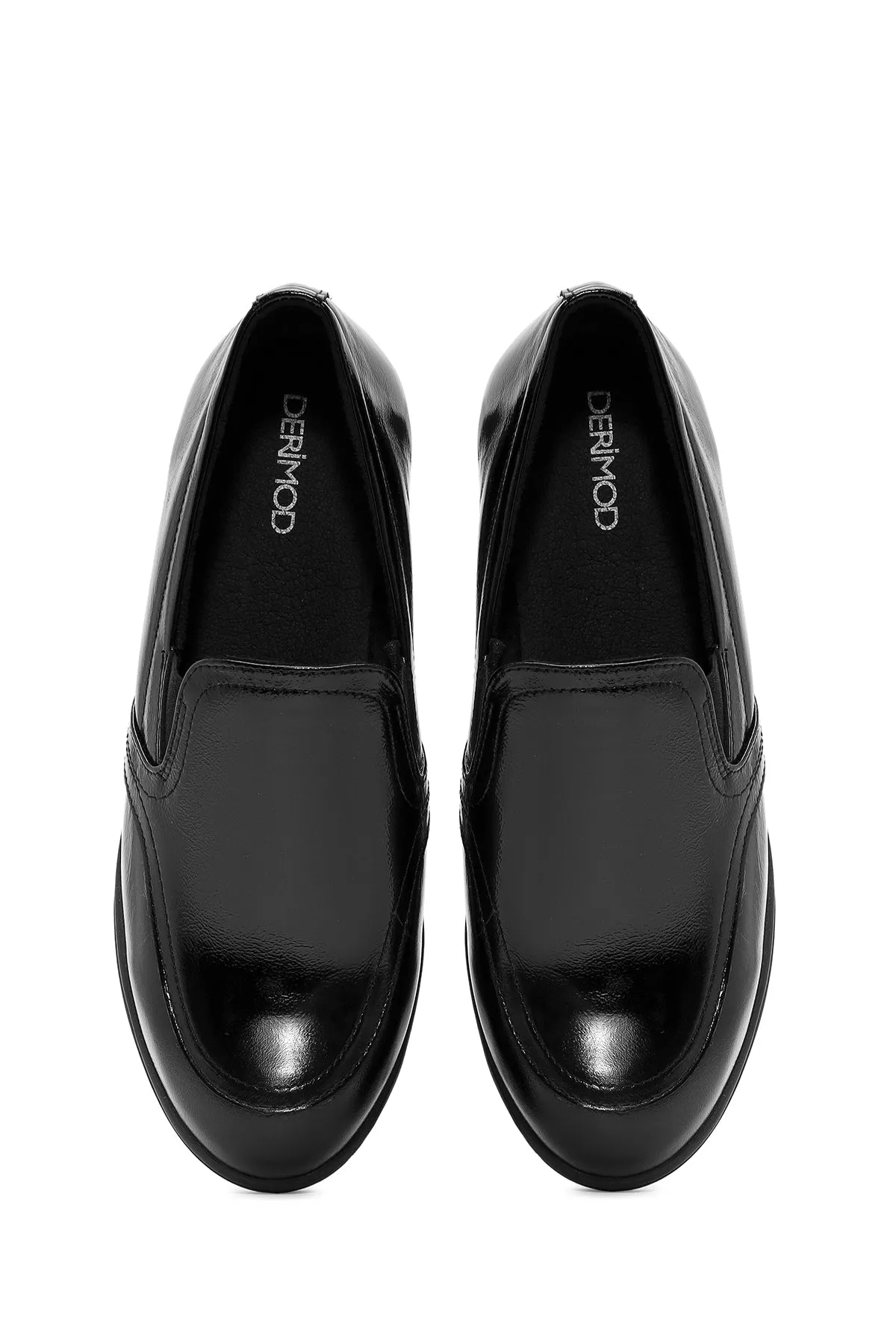 Kadın Siyah Dolgu Topuklu Rugan Deri Comfort Loafer