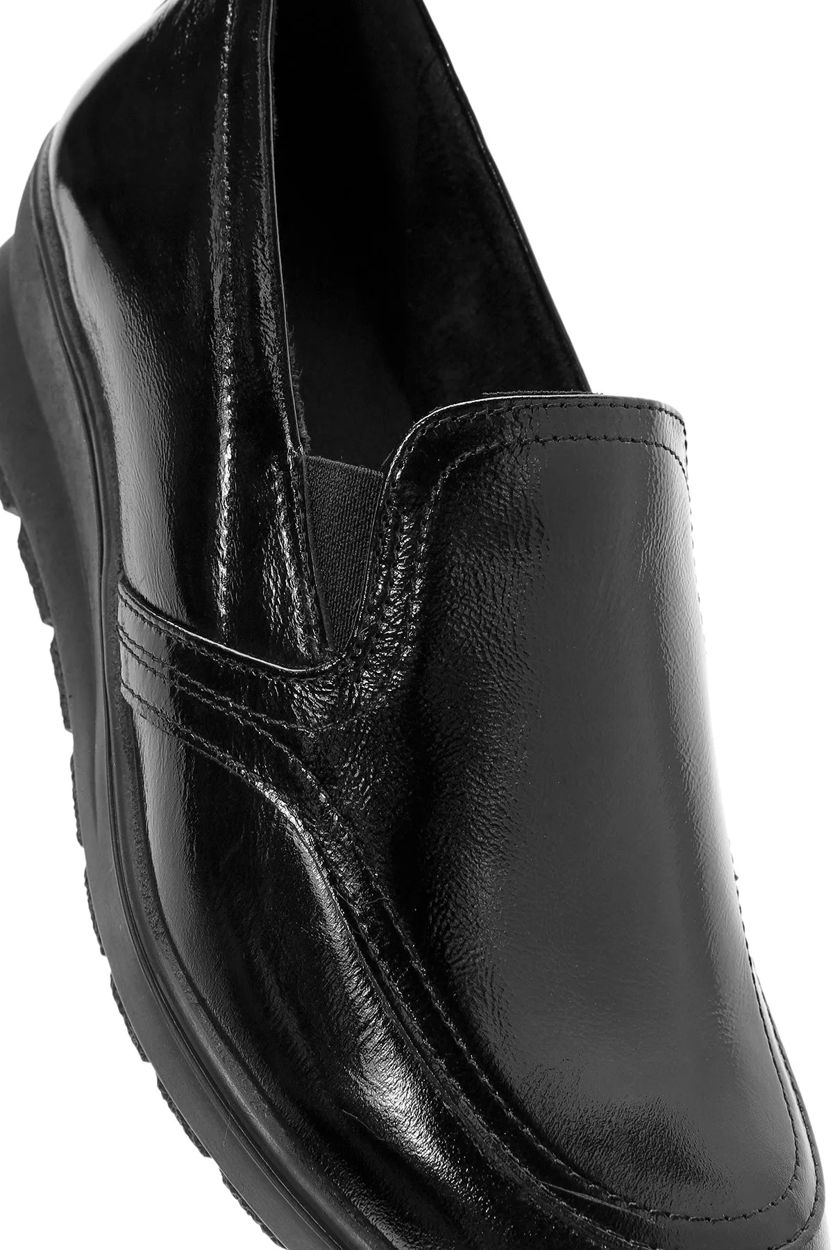 Kadın Siyah Dolgu Topuklu Rugan Deri Comfort Loafer