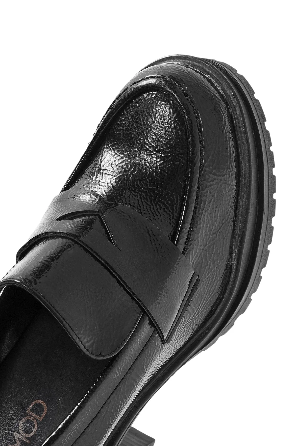 Kadın Siyah Kalın Topuklu Rugan Maskülen Loafer