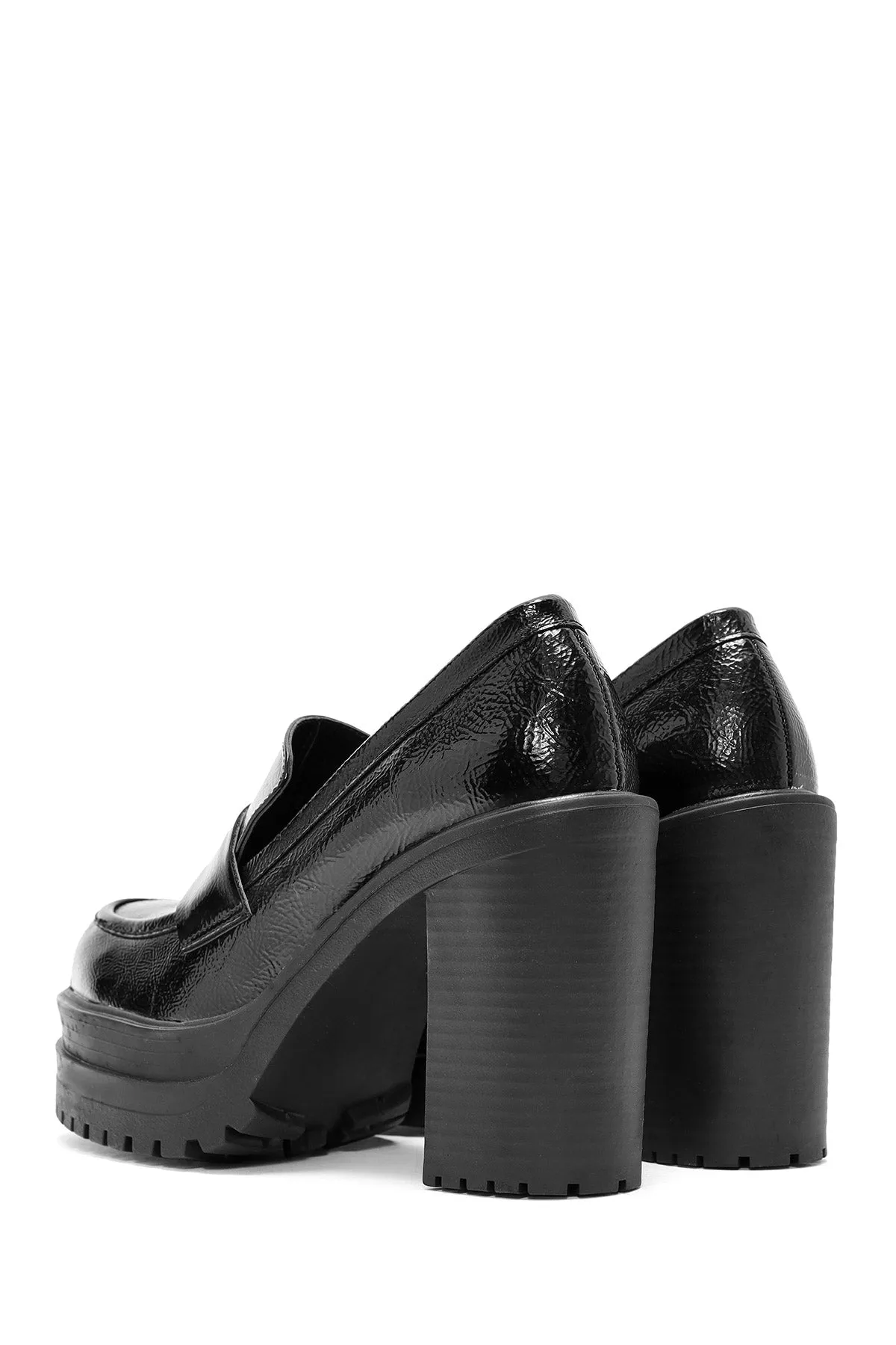 Kadın Siyah Kalın Topuklu Rugan Maskülen Loafer