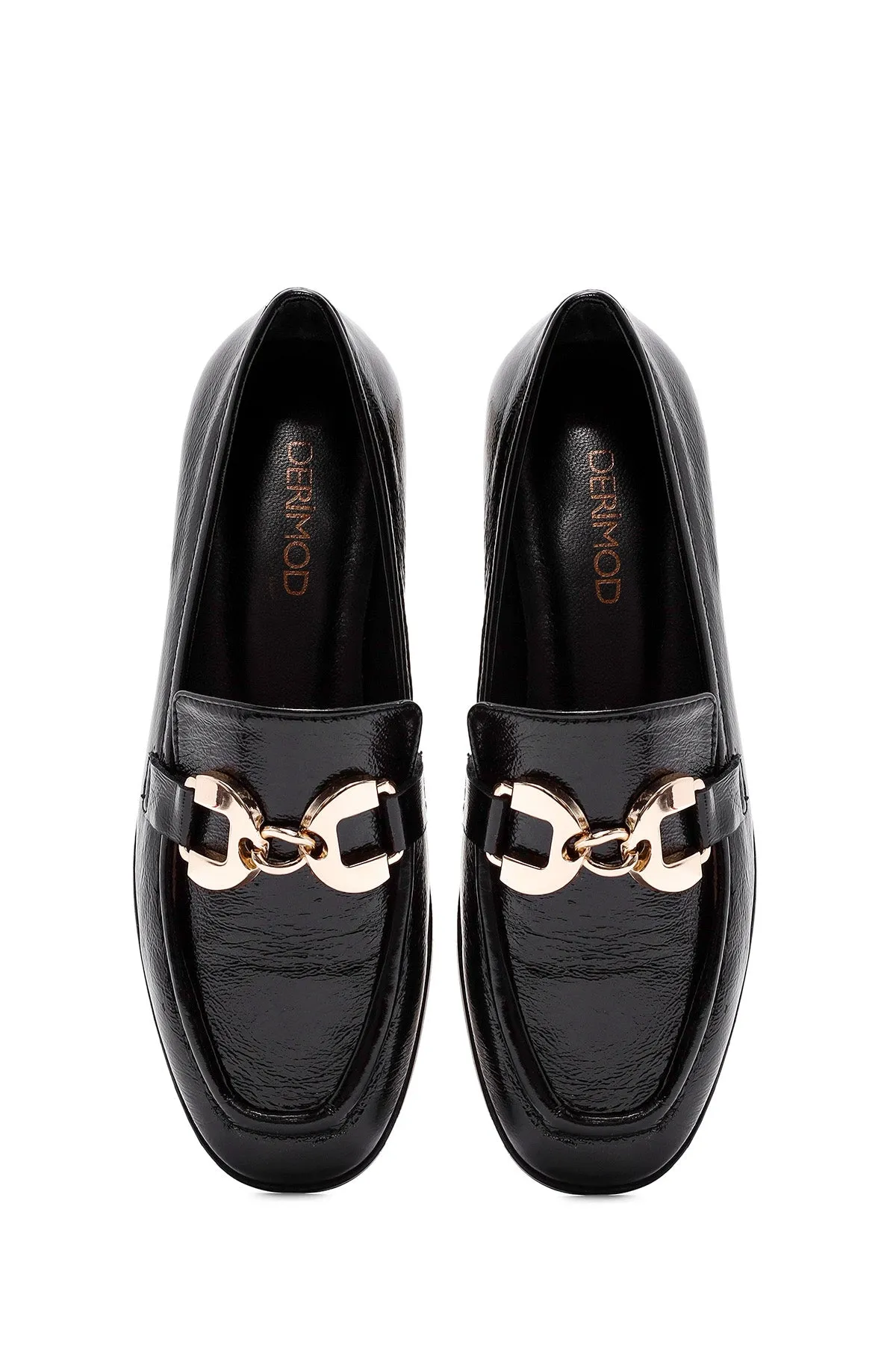 Kadın Siyah Toka Detaylı Deri Maskülen Loafer
