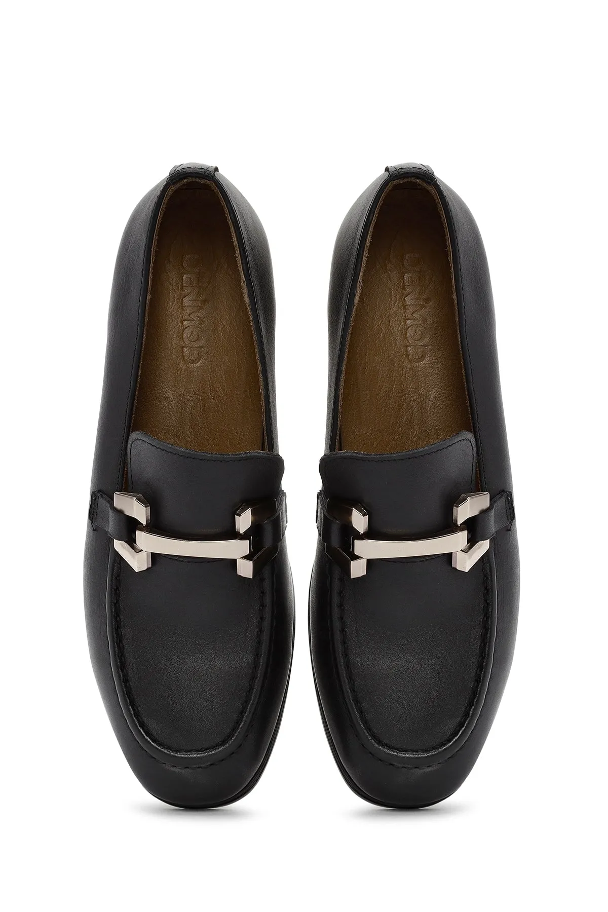 Kadın Siyah Toka Detaylı Deri Maskülen Loafer