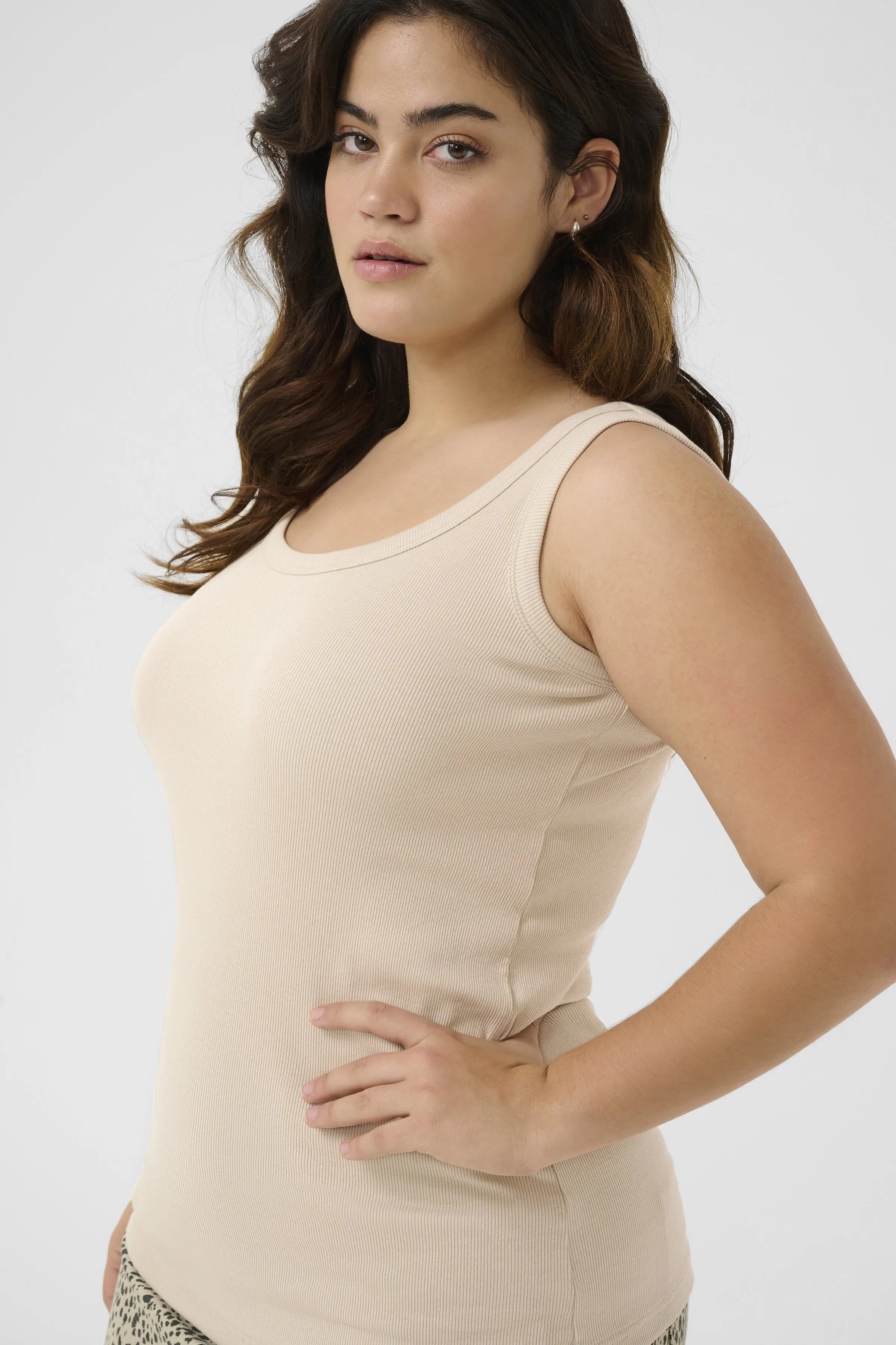 Kaffe Curve Carina Vest Top in Beige