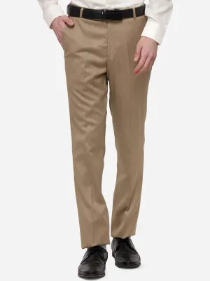 Khaki Solid Slim Fit Formal Trouser | Greenfibre