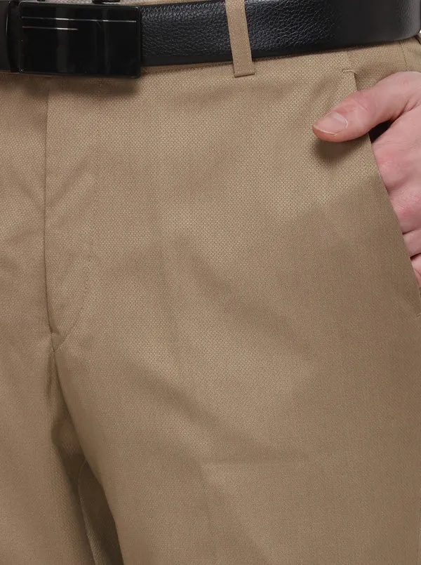Khaki Solid Slim Fit Formal Trouser | Greenfibre
