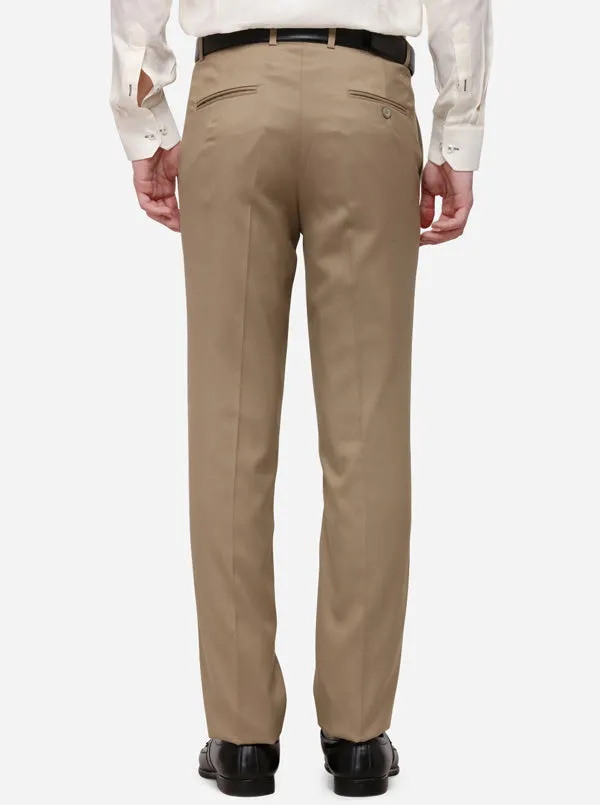 Khaki Solid Slim Fit Formal Trouser | Greenfibre