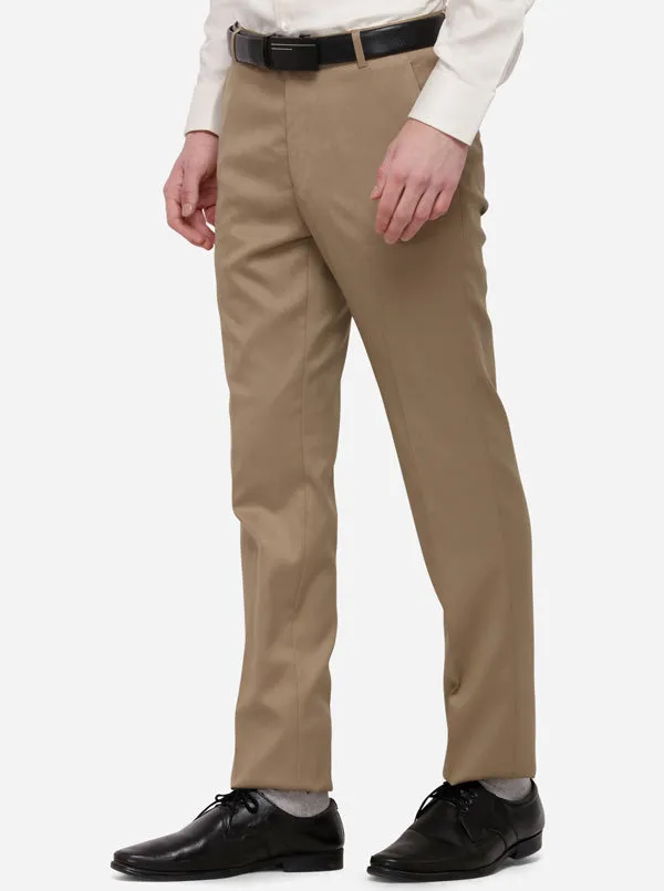 Khaki Solid Slim Fit Formal Trouser | Greenfibre