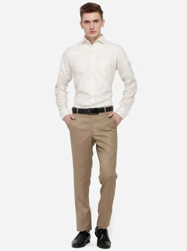 Khaki Solid Slim Fit Formal Trouser | Greenfibre
