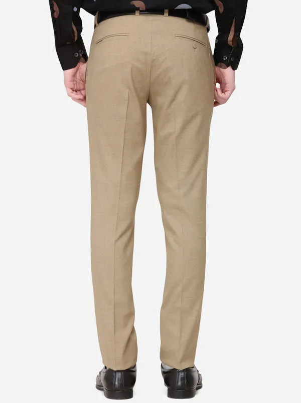 Khaki Solid Super Slim Fit Formal Trouser | Greenfibre