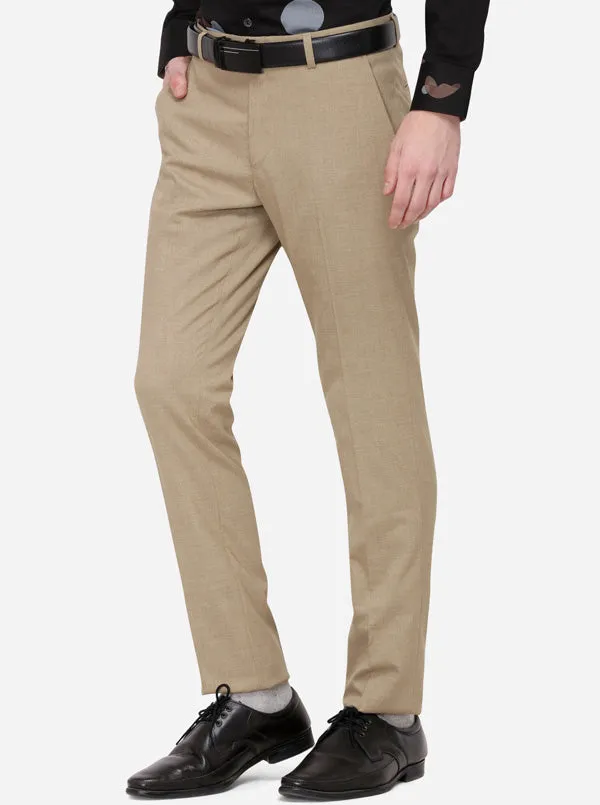 Khaki Solid Super Slim Fit Formal Trouser | Greenfibre
