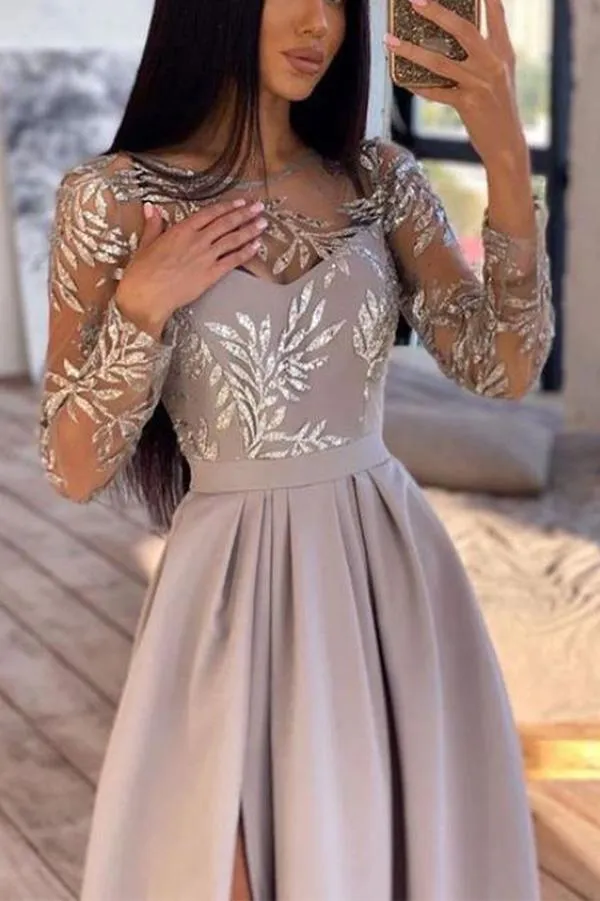 Long-sleeved Hot-stamped Sequined Dress