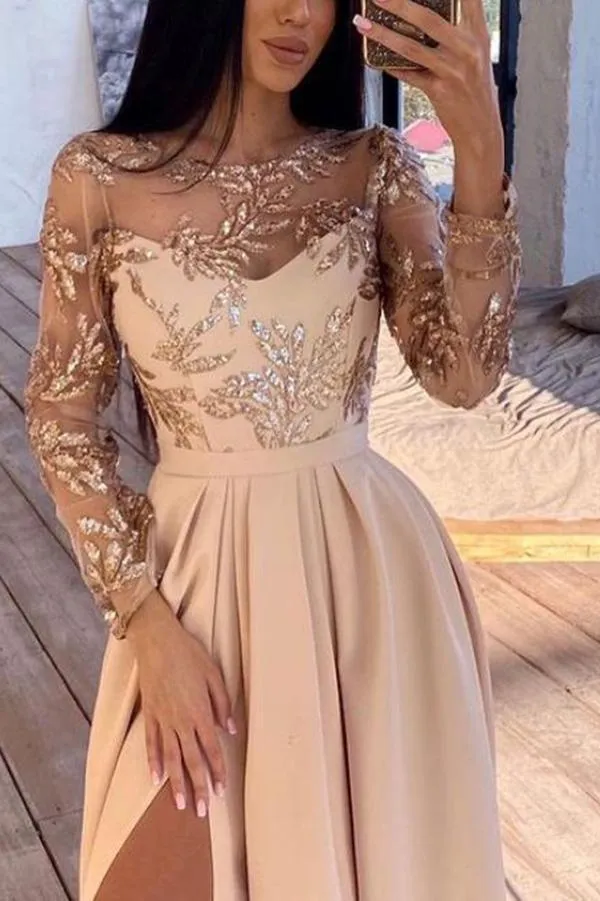 Long-sleeved Hot-stamped Sequined Dress