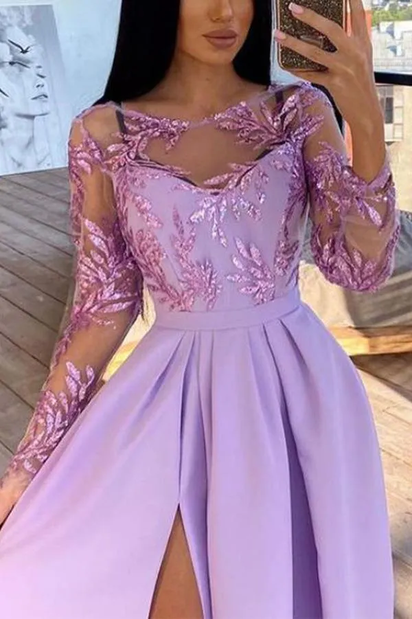 Long-sleeved Hot-stamped Sequined Dress