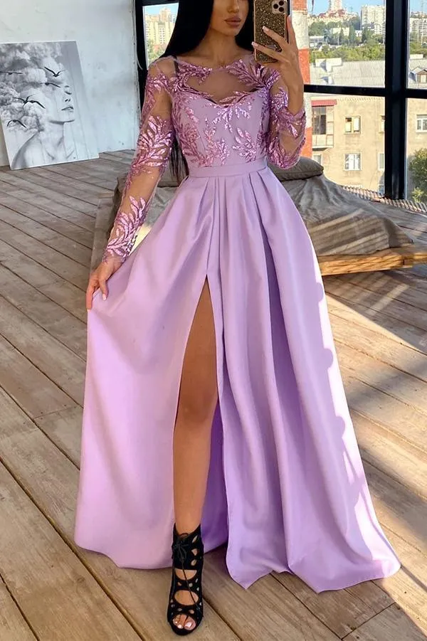Long-sleeved Hot-stamped Sequined Dress