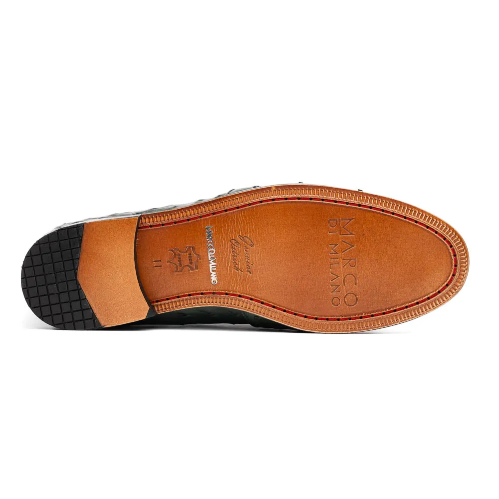 Marco Di Milano Aubiere in Forest Green Ostrich Quill Tassel Loafers