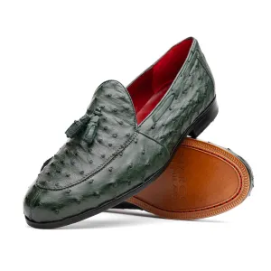 Marco Di Milano Aubiere in Forest Green Ostrich Quill Tassel Loafers