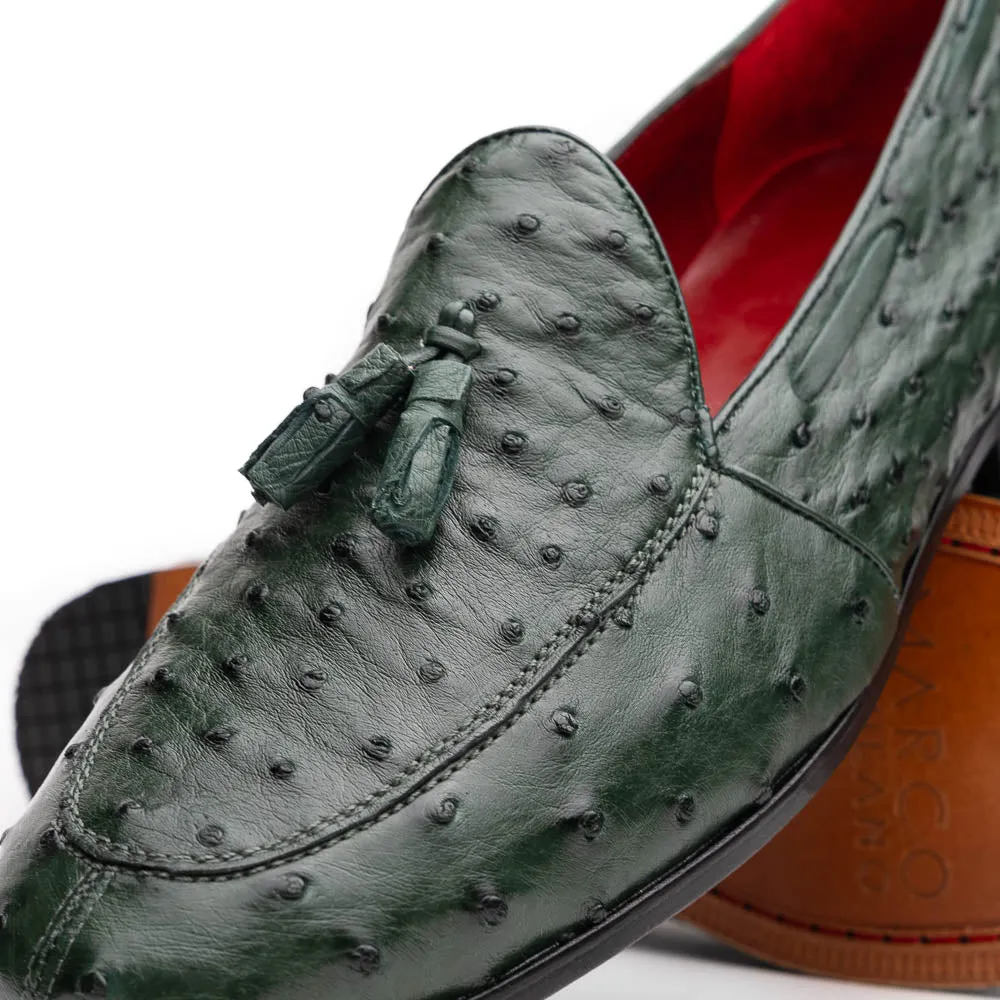 Marco Di Milano Aubiere in Forest Green Ostrich Quill Tassel Loafers