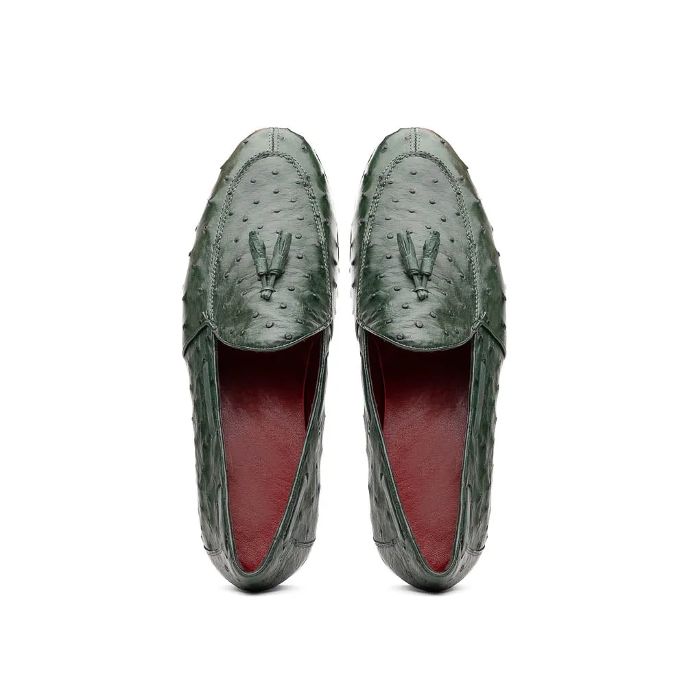 Marco Di Milano Aubiere in Forest Green Ostrich Quill Tassel Loafers