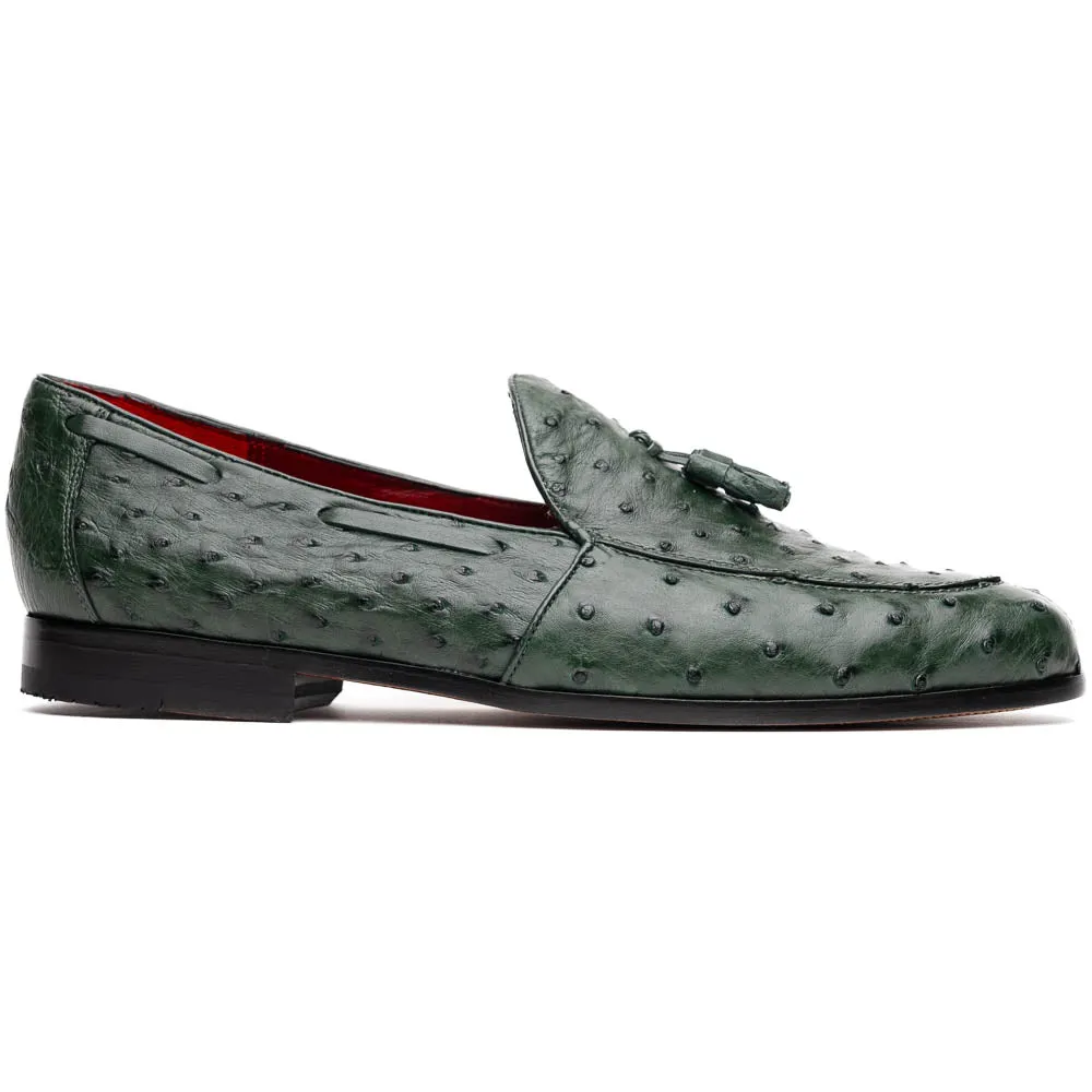 Marco Di Milano Aubiere in Forest Green Ostrich Quill Tassel Loafers