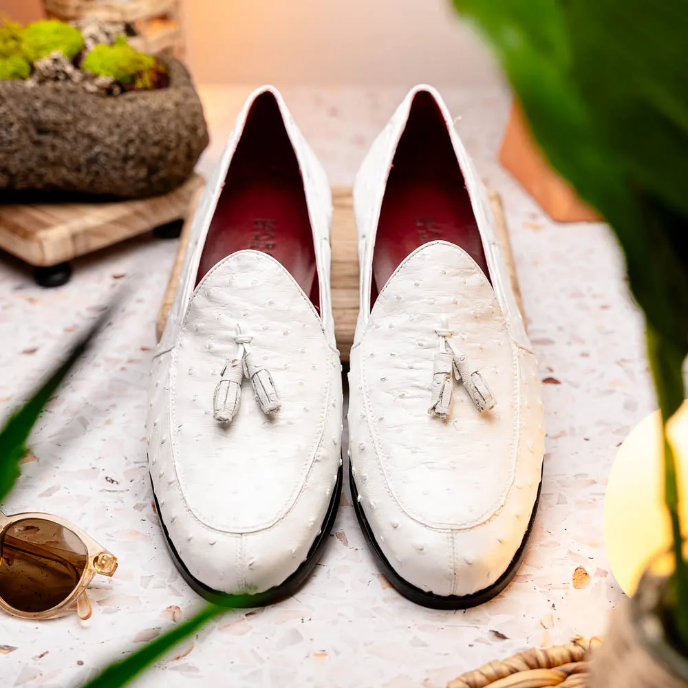 Marco Di Milano Aubiere in White Ostrich Tassel Loafers