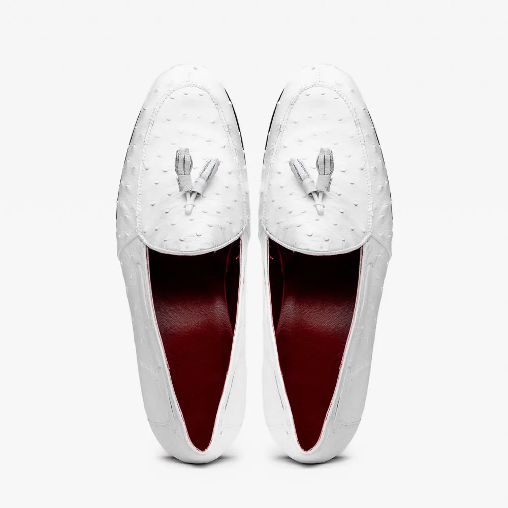 Marco Di Milano Aubiere in White Ostrich Tassel Loafers