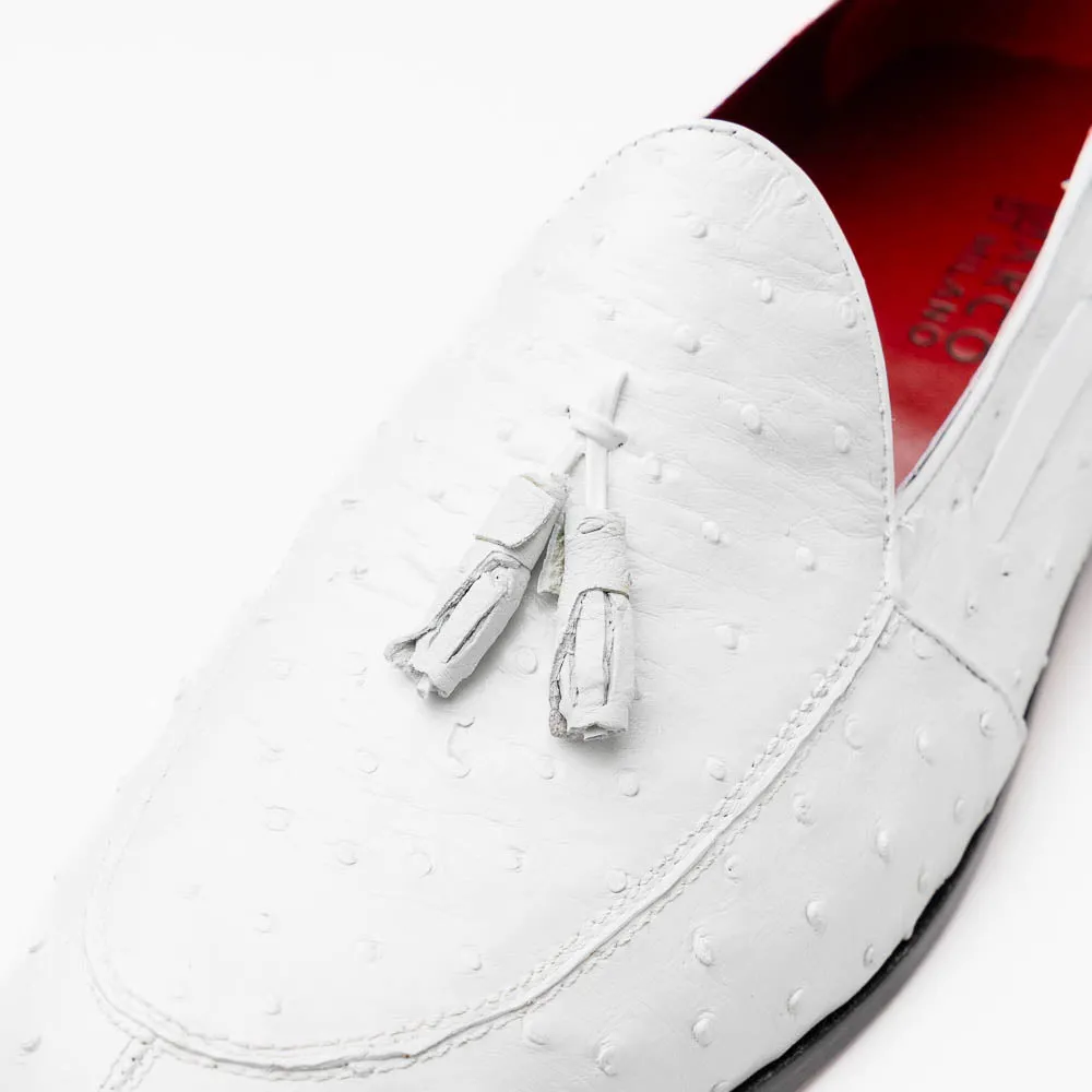Marco Di Milano Aubiere in White Ostrich Tassel Loafers