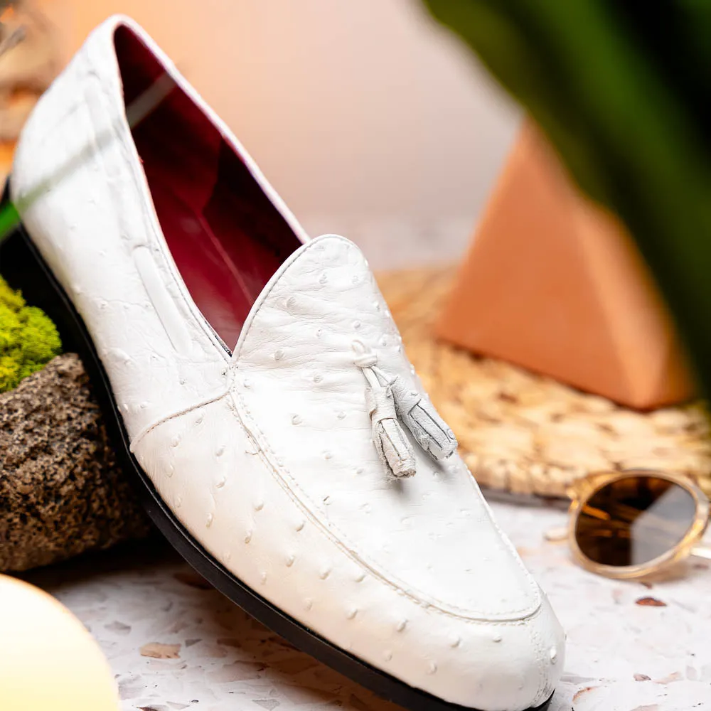 Marco Di Milano Aubiere in White Ostrich Tassel Loafers