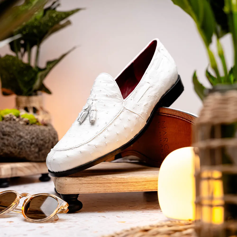 Marco Di Milano Aubiere in White Ostrich Tassel Loafers