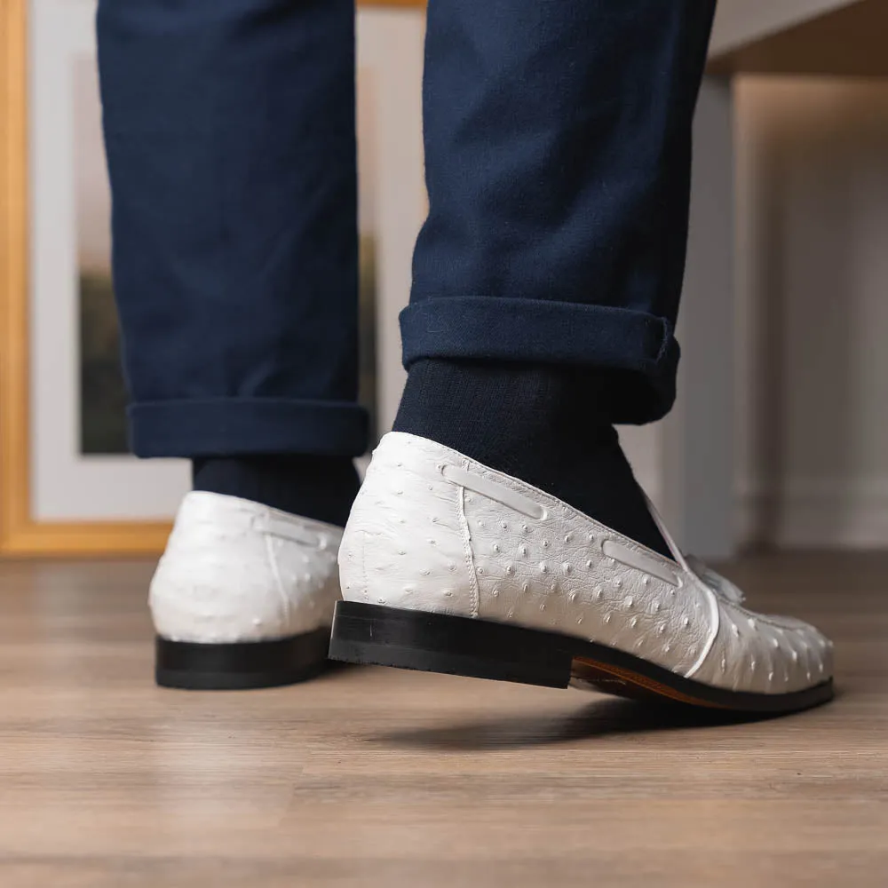 Marco Di Milano Aubiere in White Ostrich Tassel Loafers