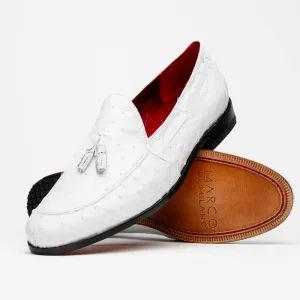Marco Di Milano Aubiere in White Ostrich Tassel Loafers