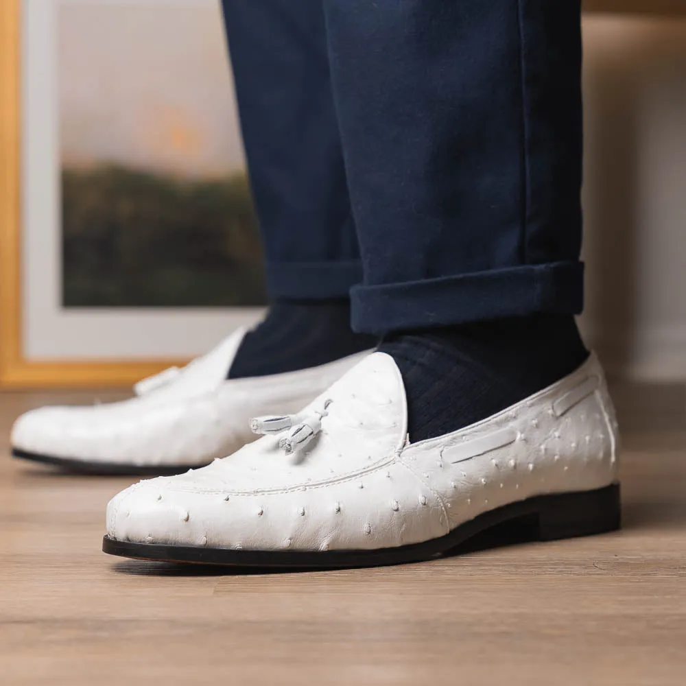 Marco Di Milano Aubiere in White Ostrich Tassel Loafers