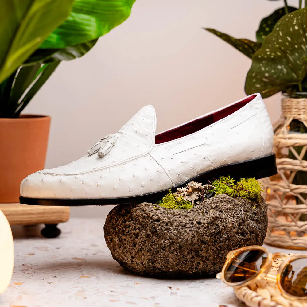 Marco Di Milano Aubiere in White Ostrich Tassel Loafers