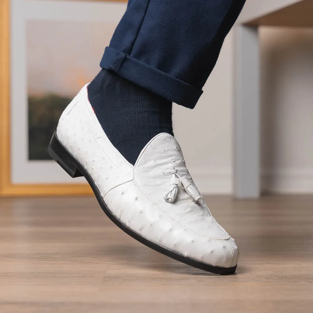 Marco Di Milano Aubiere in White Ostrich Tassel Loafers