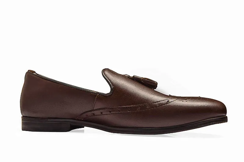 Men's Brown Brogue Tassel Loafers Genuine Leather