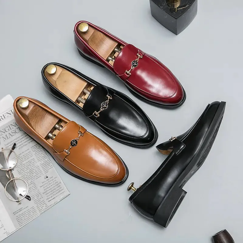 Men's PU Leather Classic Metal Chain Loafers