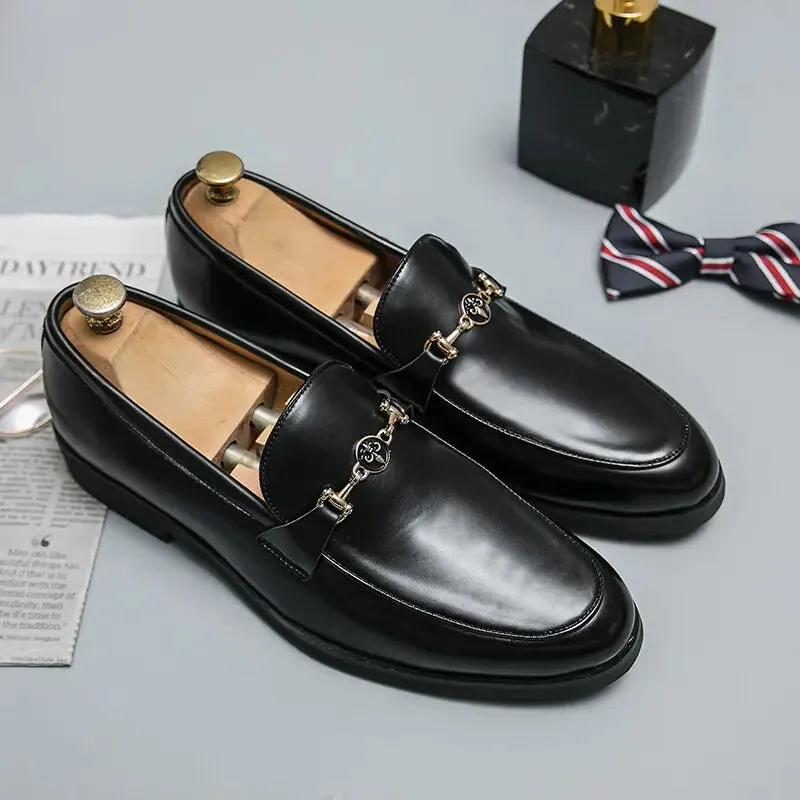 Men's PU Leather Classic Metal Chain Loafers
