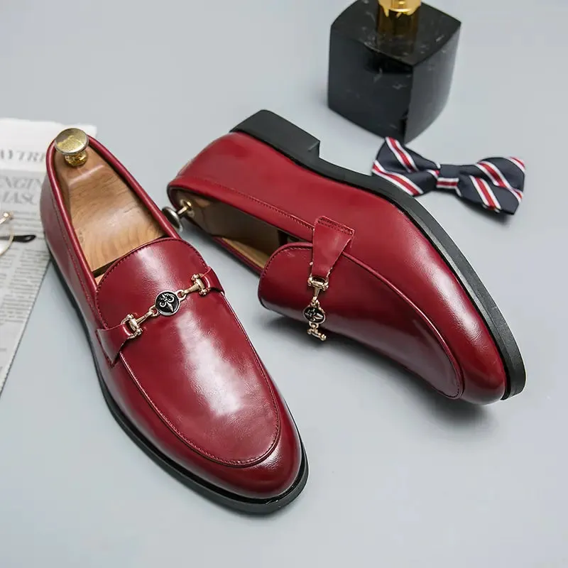 Men's PU Leather Classic Metal Chain Loafers