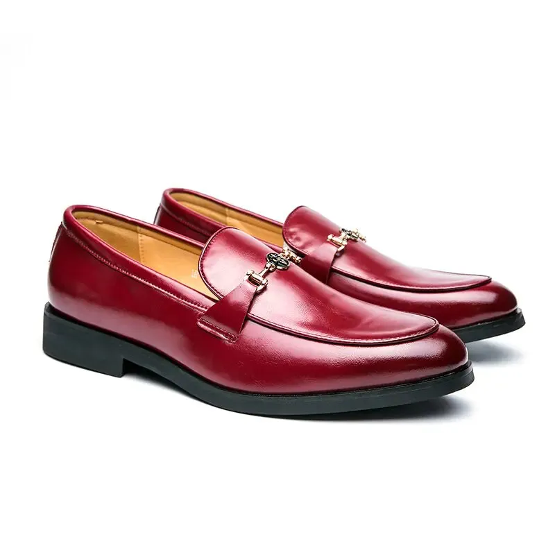 Men's PU Leather Classic Metal Chain Loafers