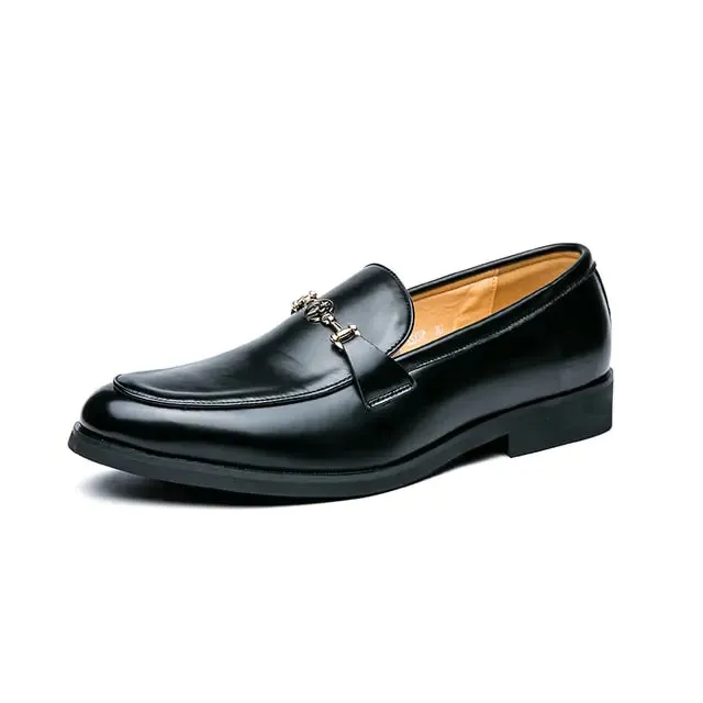 Men's PU Leather Classic Metal Chain Loafers