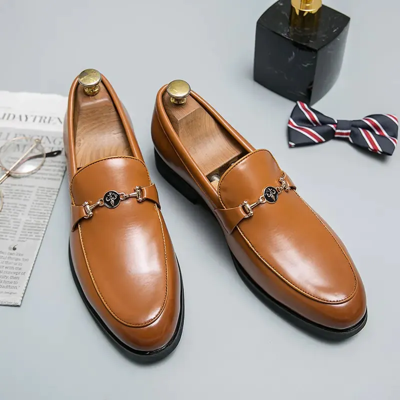 Men's PU Leather Classic Metal Chain Loafers
